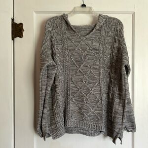Soft Surroundings cable net hooded heathered  gray sweater.  M